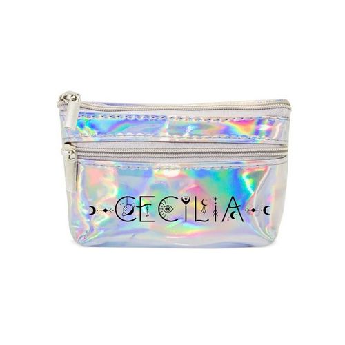 Porte monnaie holographique argent pochette prenom signe astrologique