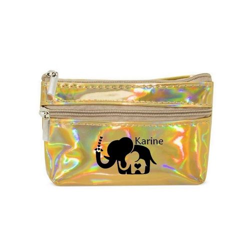 Porte monnaie holographique dore pochette elephant et maman