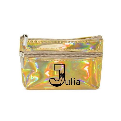 Porte monnaie holographique dore pochette prenom hawaii