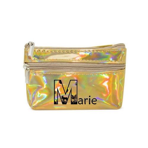 Porte monnaie holographique dore pochette prenom jungle