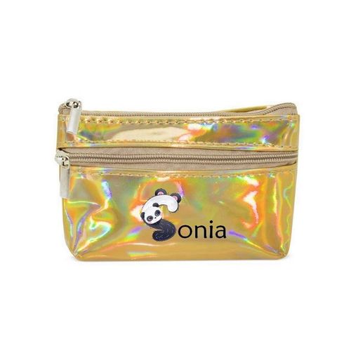 Porte monnaie holographique dore pochette prenom panda