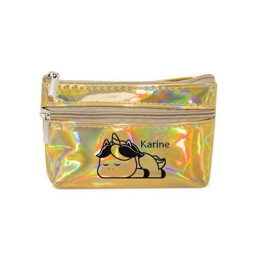 Porte monnaie holographique dore pochette licorne paresseux
