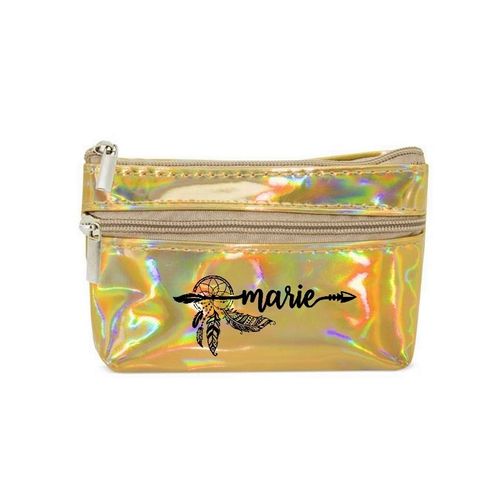 Porte monnaie holographique dore pochette prenom dreamcatcher