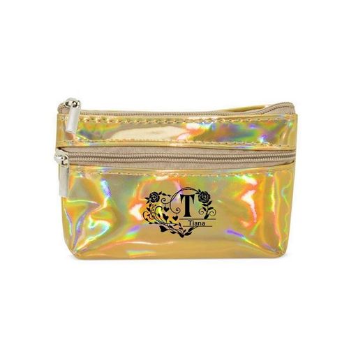 Porte monnaie holographique dore pochette prenom diademe fleur