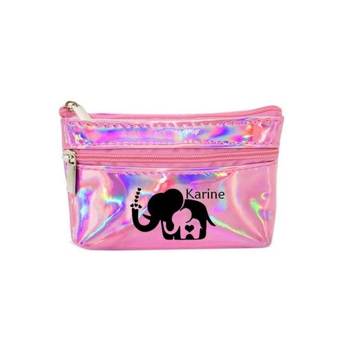 Porte monnaie holographique rose pochette elephant et maman