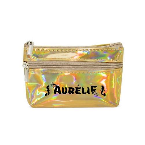 Porte monnaie holographique dore pochette prenom sirene