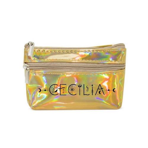 Porte monnaie holographique dore pochette prenom signe astrologique