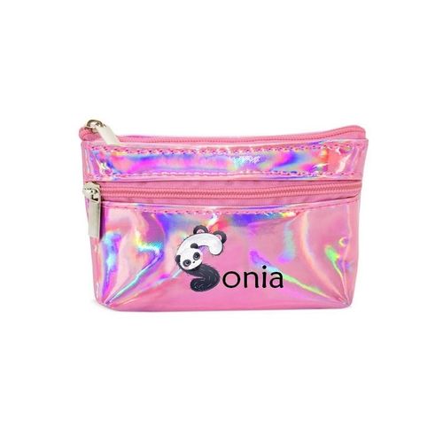 Porte monnaie holographique rose pochette prenom panda