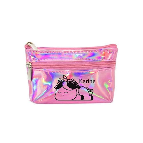 Porte monnaie holographique rose pochette licorne paresseux