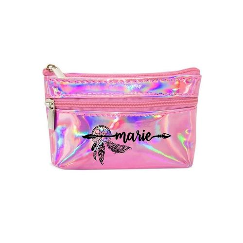 Porte monnaie holographique rose pochette prenom dreamcatcher