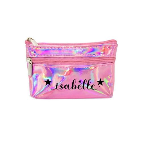 Porte monnaie holographique rose pochette prenom etoile