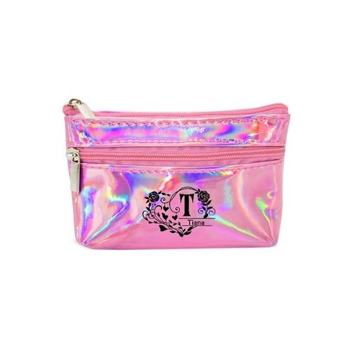Porte monnaie holographique rose pochette prenom diademe fleur