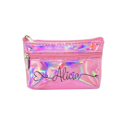 Porte monnaie holographique rose pochette prenom 18 et c¿ur
