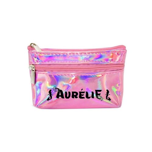 Porte monnaie holographique rose pochette prenom sirene