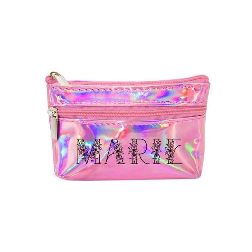 Porte monnaie holographique rose pochette prenom 28 floral