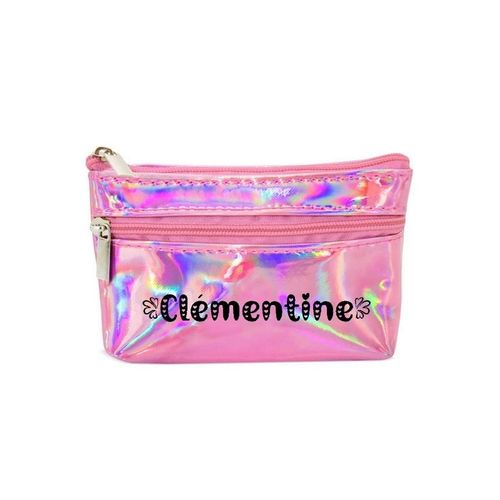 Porte monnaie holographique rose pochette prenom love et coeur
