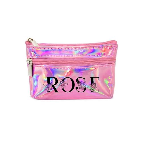 Porte monnaie holographique rose pochette prenom rose floral