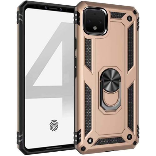 Coque Google Pixel 4 Avec Aimant Anneau Support, 360° Double Couche Renforcée Défense Bumper Antichoc Armure Housse Etui Avec Protection Écran Pour Google Pixel 4, Or