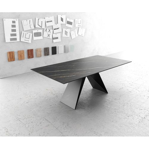 Table-De-Salle-À-Manger Edge Laminam® Céramique Marron 200x100cm Pieds-V Millieu Noir