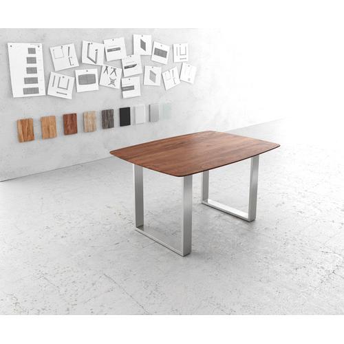 Table De Salle À Manger Edge Boot Acacia Marron 140x90 Acier Inoxydable Smal Bord Suisse Table À Manger