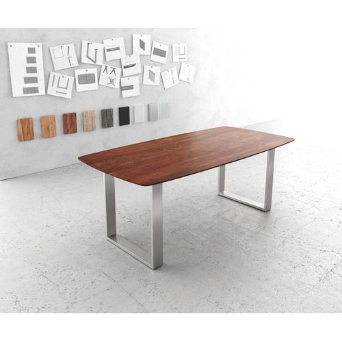 Table De Salle ? Manger Edge Bateau Acacia Marron 200x100 Acier Inoxydable Smal Bord Suisse Table ? Manger