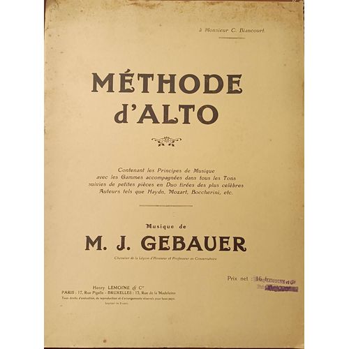 Méthode D'alto - M.J. Gebauer - Vers 1930