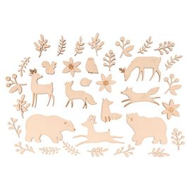 Animaux Et Végétaux En Bois Woodsy Christmas 35 Pcs
