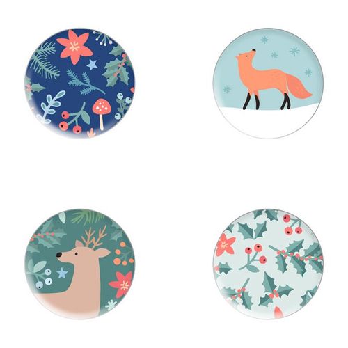 Autocollant Rond Woodsy Christmas Métal 4 Pcs