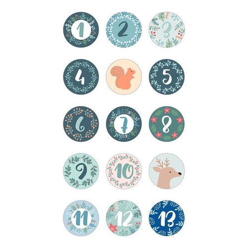 Autocollant Rond Woodsy Christmas Calendrier De L Avent