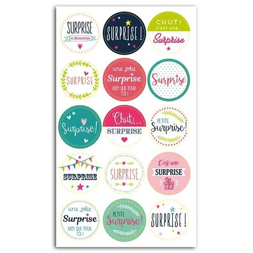 Autocollant Pastille Emballage Cadeau Surprise 15 Pcs