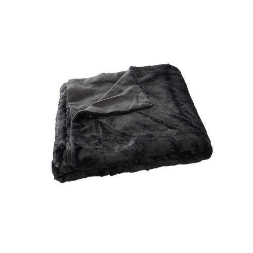 Plaid 125 X 150 Cm - Fausse Fourrure Loup - Noir - Noir Noir