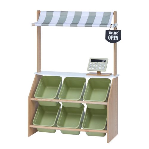 Marchande Enfant Stand Petit Marché Bois Avec 6 Bacs À Fruits Et Légumes Vert Little Helper Teamson Kids Td-13638a