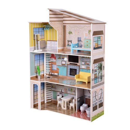 Maison De Poupée En Bois Enfant 3 Étages Avec 17 Accessoires Multicolore Méditerranéen Olivia?S Little World Td-13551b