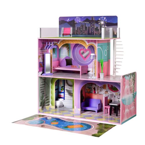 Maison De Poupée En Bois Enfant 3 Étages Avec 16 Accessoires Mobilier Multicolore Dreamland Sunset Olivia?S Little World Td-13616a