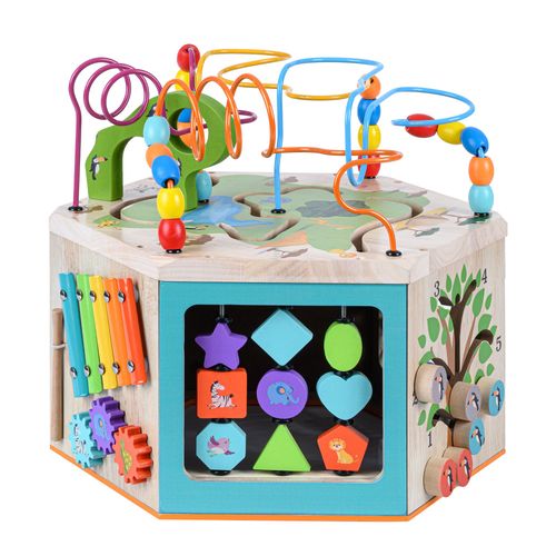 Grand Cube D?Activité En Bois 7 En 1 Jeu D? Éveil 1 An Premier Âge Éducatif Apprentissage Bébé Teamson Kids Ps-T0005