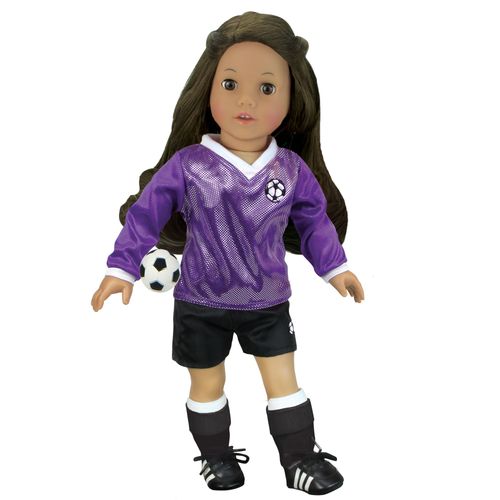 Sophia's - 18" Poupee - Tenue De Football, Balle, Chaussettes, Crampons Et Gardes De Tibias - Violet / Noir