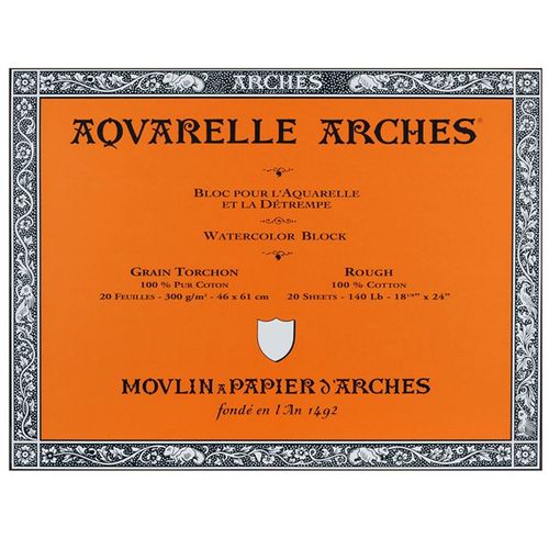 Papier Aquarelle Arches Bloc De 20 Feuilles 46 X 61cm 300g Grain Torchon