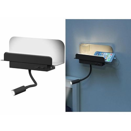 Étagère Murale Avec Lampe De Lecture Et Port De Chargement Usb - Noir