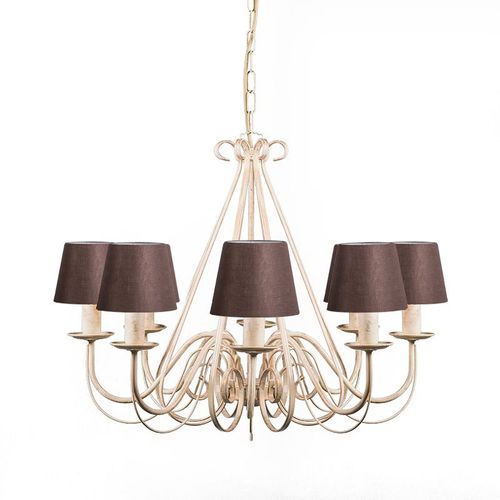 Qazqa Classique/Antique /Rustique Salle A Manger Suspension / Lustre / Chandelier / Luminaire / Lumiere / Éclairage Beige 60 Cm Avec Capuchons De Serrage Marron - Giuseppe 8 Métal /Tissu...