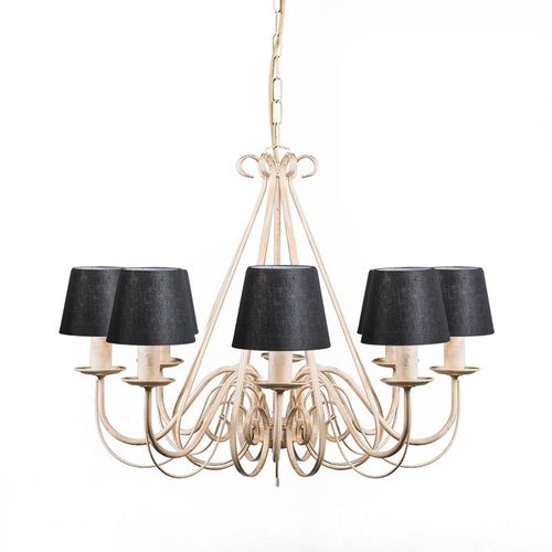 Qazqa Classique/Antique /Rustique Salle A Manger Suspension / Lustre / Chandelier / Luminaire / Lumiere / Éclairage Blanc Avec Capuchon De Serrage 12 Cm Noir - Giuseppe 8 Métal /Tissu...