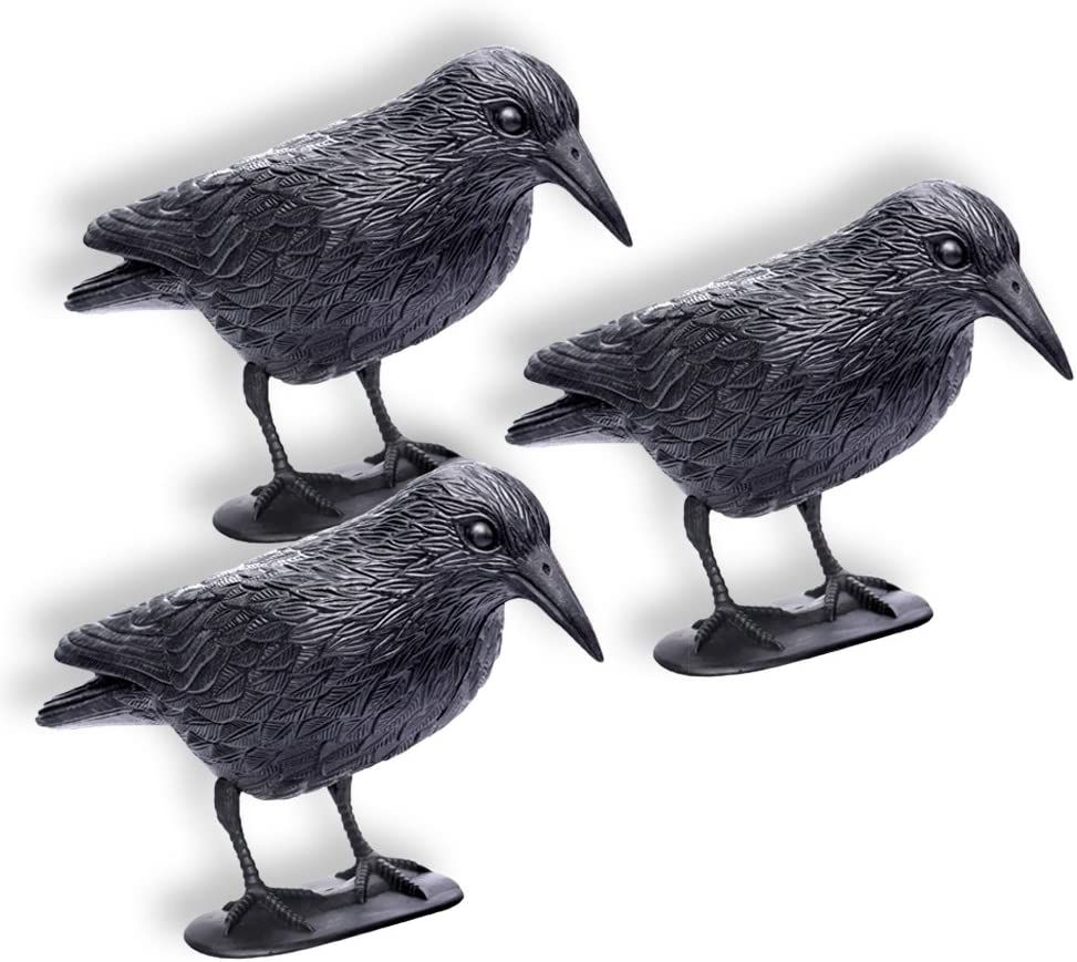 3 x corbeau en plastique anti-pigeon avec bâton et pieds, anti-pigeon,  leurre pour la chasse