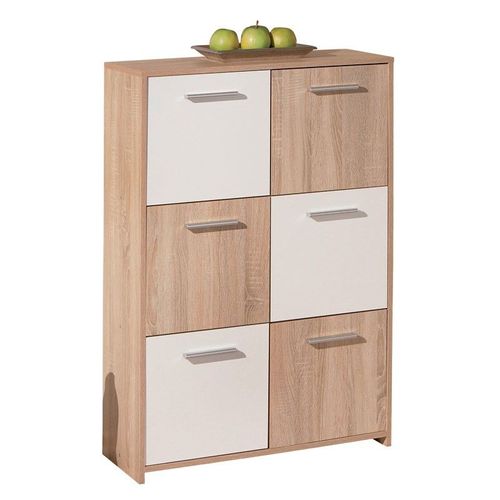 Commode 6 Portes "Victoria" 115cm Blanc & Naturel