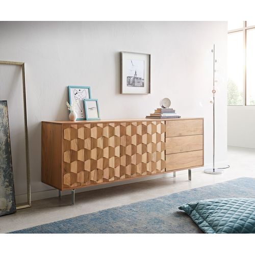 Commode Fevo Acacia Nature 175 Cm 2 Portes 3 Tiroirs Buffet ? Pieds-L