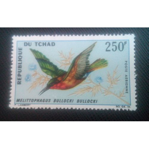 Timbre Tchad Y T Pa 33 Guêpier À Gorge Rouge (Melittophagus Bullocki Bullocki) 1967 ( 051106 )