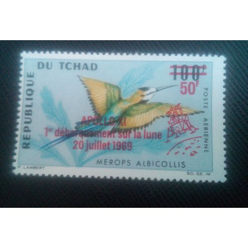 Timbre Tchad Y T Pa 66 Oiseaux - Air Post - Surimpressions De La Mission Apollo 1970 ( 051106 )