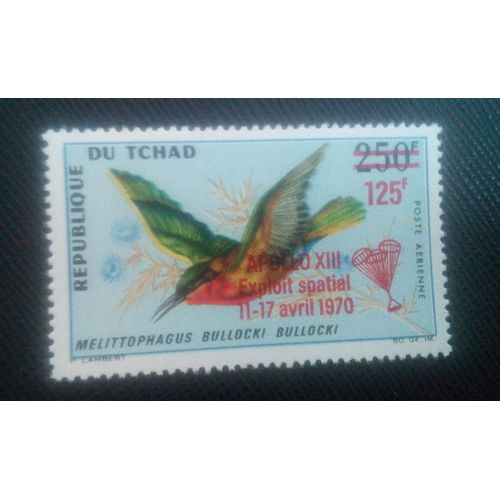 Timbre Tchad Y T Pa 68 Guêpier À Gorge Rousse (Melittophagus Bullocki) - Surcharge 1970 ( 051106 )