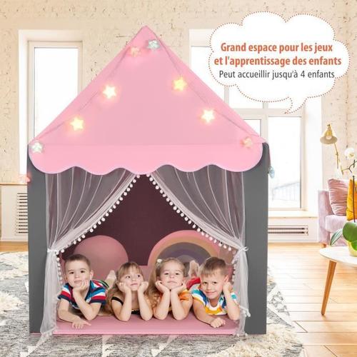 Tente Pour Enfants - Costway - Cabane De Jeu Intérieure/Extérieure - Lumières Étoiles - Tapis Lavable - Rose