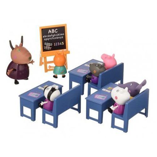 Coffret Salle De Classe Cours Peppa Pig Ecole - 7 Figurines Personnages Et Accessoires De Jeu - Set Jouet Enfant + Carte