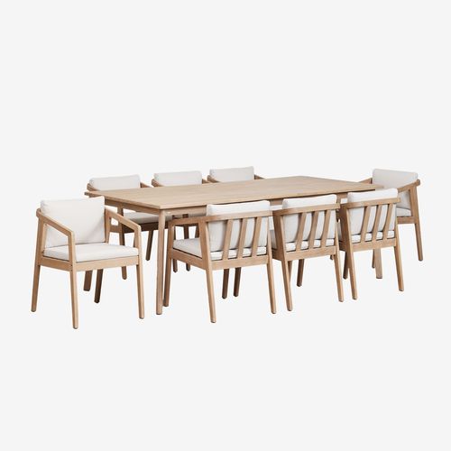 Ensemble Table Rectangulaire (220x100 Cm) Et 8 Chaises De Salle À Manger En Bois D'acacia Kaela Brun Acacia