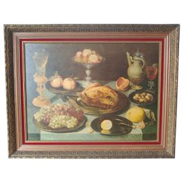 Rare Tableau Ancien Peinture À L'huile Sur Panneau Peter Binoit "Mets, Fruits Et Verre Sur Une Table" - Tableau Peinture Nature Morte